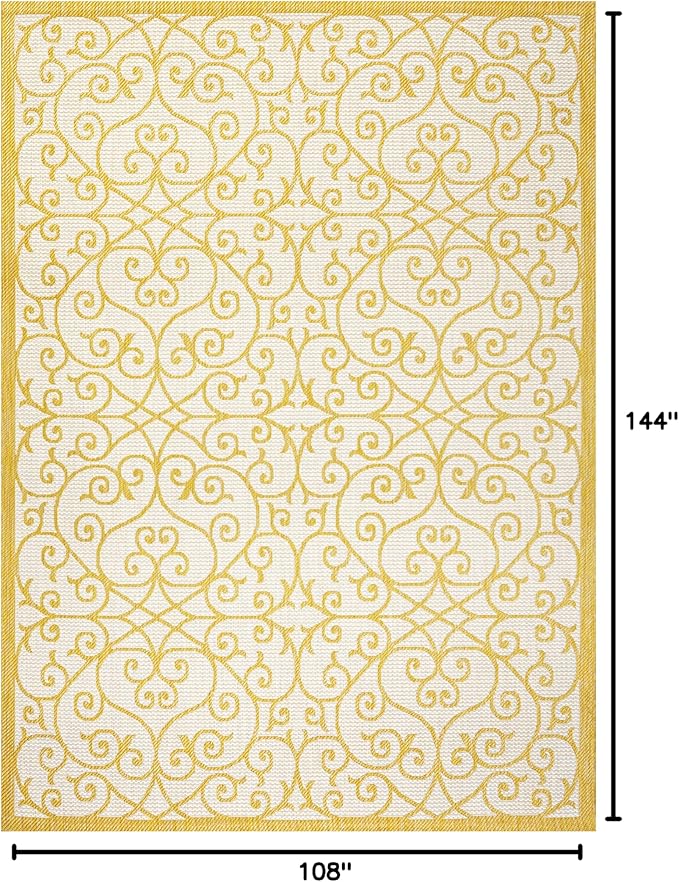 JONATHAN Y Vintage Filigree Indoor Outdoor Area Rug 9X12 Cream/Yellow, Madrid Textured Weave for Backyard, Patio, Porch, Easy-Cleaning, High Traffic, Pet-Friendly, Non-Shedding (SMB107D-9)