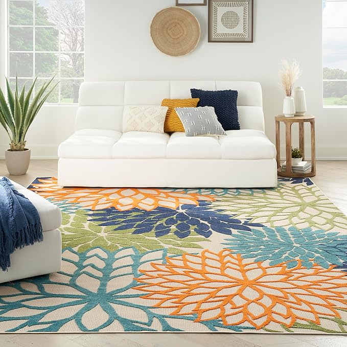 Nourison Home Aloha 108" x 144" Contemporary Fabric Indoor/Outdoor Rug with Serged Edges, for Living Room/Patio/Porch/Deck, in Multi-Color Finish