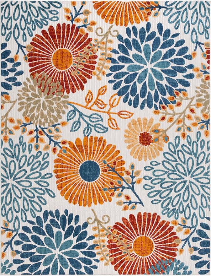 SAFAVIEH Washable Rug Outdoor Cabana Collection - 9' x 12', Cream & Red, Non-Shedding & Easy to Clean, Ideal for Patio, Backyard, Mudroom (CBN832A)