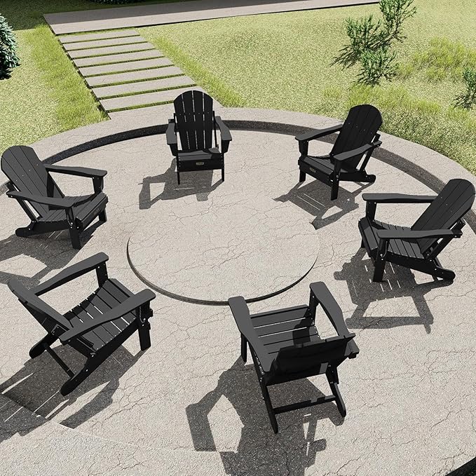 SERWALL Foldable Adirondack Chair Set of 4 for Patio Garden Outdoors Fire Pit-Black