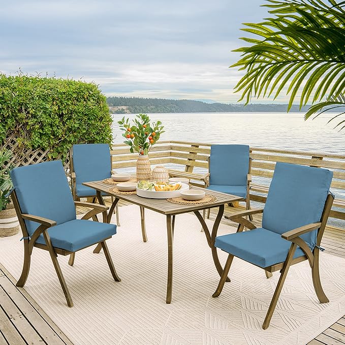 Arden 4-Pack Outdoor Patio Dining Chair Cushion, 20x44, Rain-Proof Seat Pad, Fade-Resistant Outdoor Cushion French Blue Texture