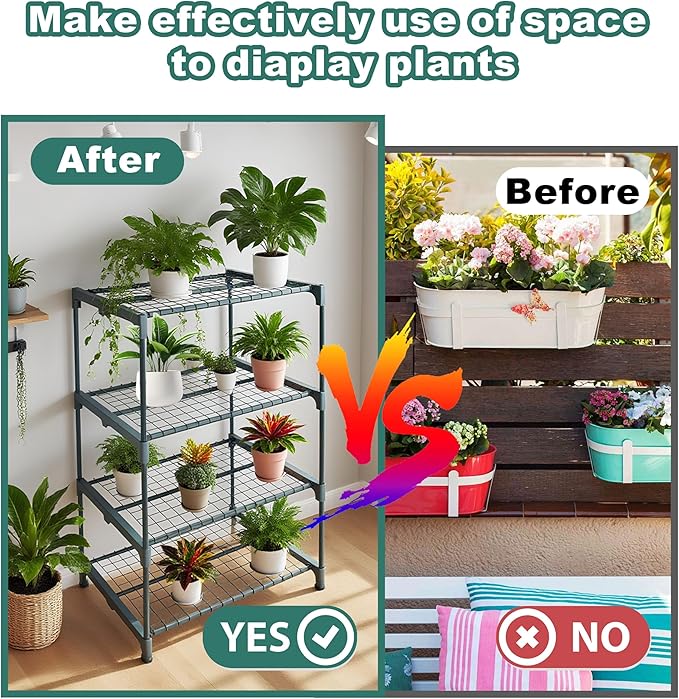 2 Pack Plant Stand Indoor Plant Shelf Outdoor,4 Tier Metal Plant Stands for Multiple Plant Pot Holder, Waterproof Plant Shelf for Living Room Patio Home Decor for Gardening