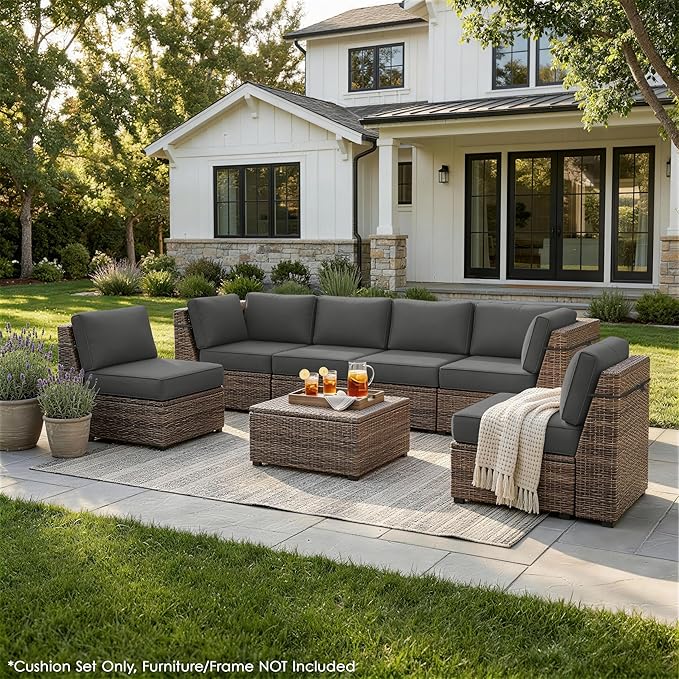 Outdoor Replacement Cushions for Patio Furniture, 5" Foam High-Density, 14-Piece Water-Resistant Outdoor Cushion for 6-Seat Sectional Patio Conversation Sets, Liner&Cover