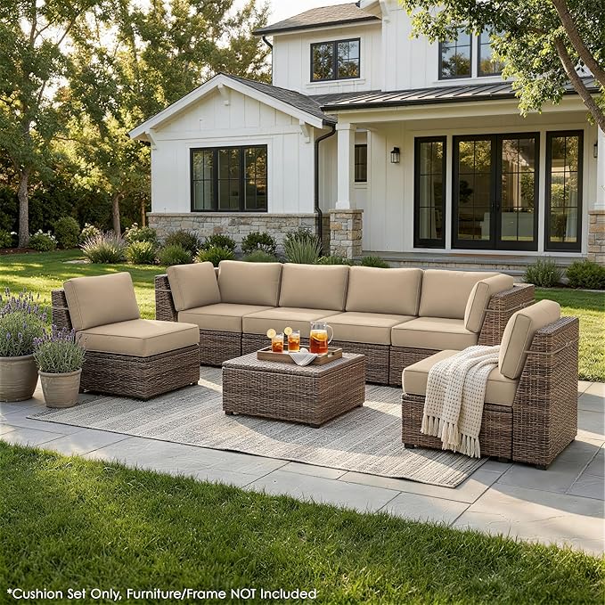 Outdoor Replacement Cushions for Patio Furniture, 5" Foam High-Density, 14-Piece Water-Resistant Outdoor Cushion for 6-Seat Sectional Patio Conversation Sets, Liner&Cover