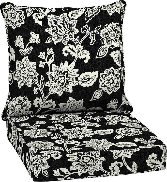 Arden Outdoor Deep Seat Cushion Set, 24 in x 24 in, Weather-Proof, Rain-Proof, Fade Resistant Patio Cushion for Chair, Sofa, and Couch Ashland Black Jacobean