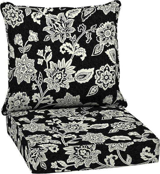 Arden Outdoor Deep Seat Cushion Set, 24 in x 24 in, Weather-Proof, Rain-Proof, Fade Resistant Patio Cushion for Chair, Sofa, and Couch Ashland Black Jacobean