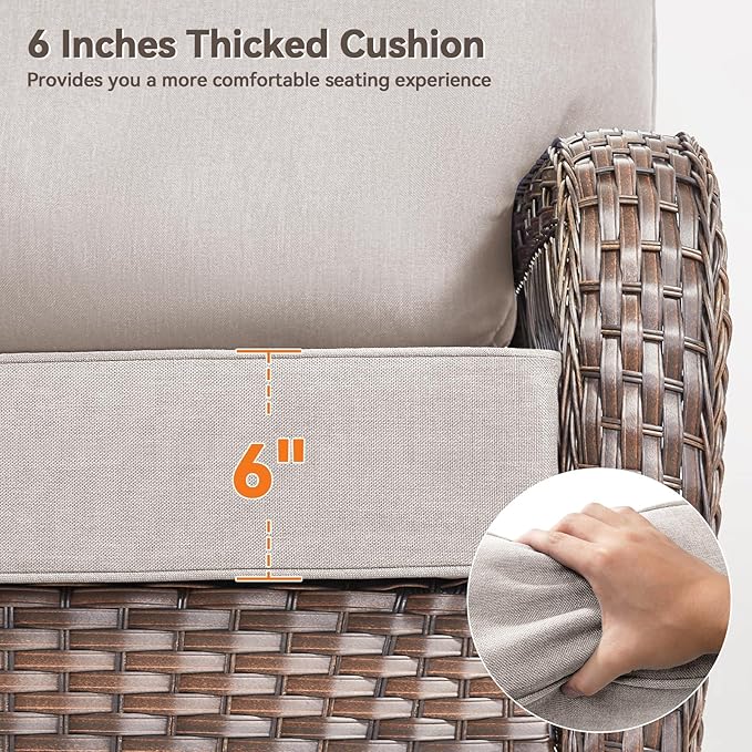 6" Thick Outdoor Cushions 22x24x6, 10-Set Deep Seat Patio Cushions with Removable Cover, Waterproof & Fade Resistant Replacement for Wicker Chair, Loveseat, Sofa - Beige