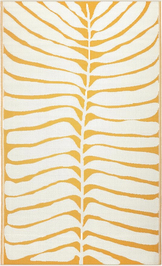 Fab Habitat Tropical Botanical Floral Outdoor Rug - Waterproof, Crease-Free Fade Resistant, Reversible - Recycled Plastic - Patio Porch Balcony Deck Yard Garden - Hilo Honey - 4x6 ft