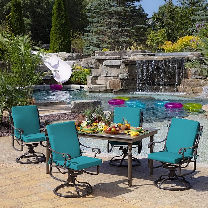 Arden 4-Pack Outdoor Patio Dining Chair Cushion, 20x44, Rain-Proof Seat Pad, Fade-Resistant Outdoor Cushion Lake Blue Leala