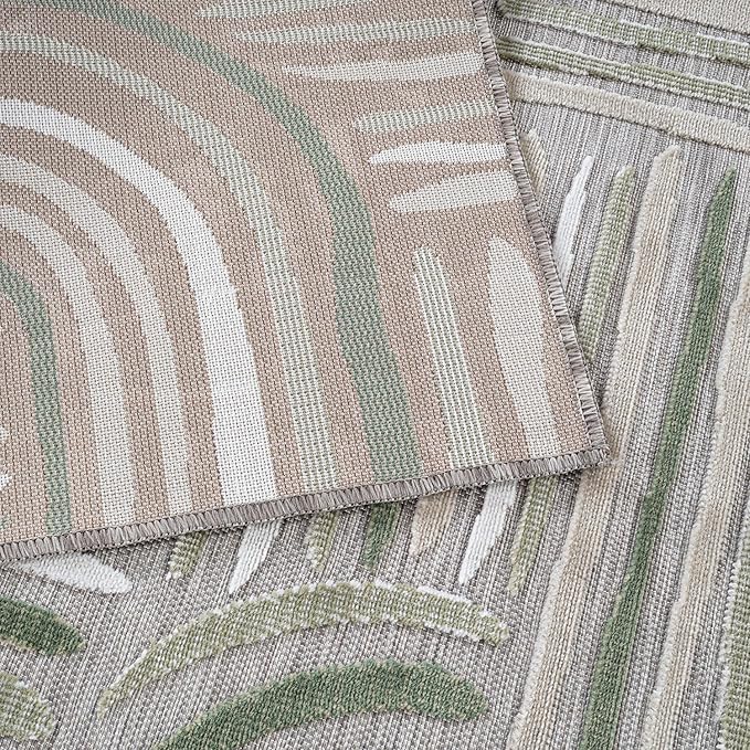 CAMILSON Indoor Outdoor Rug, Beige 8x10 Geometric Arch Striped Area Rugs for Patio and Home Areas, Easy-Cleaning Non-Shedding Living Room, Garden and Deck Washable Outside Carpet (8 x 10)