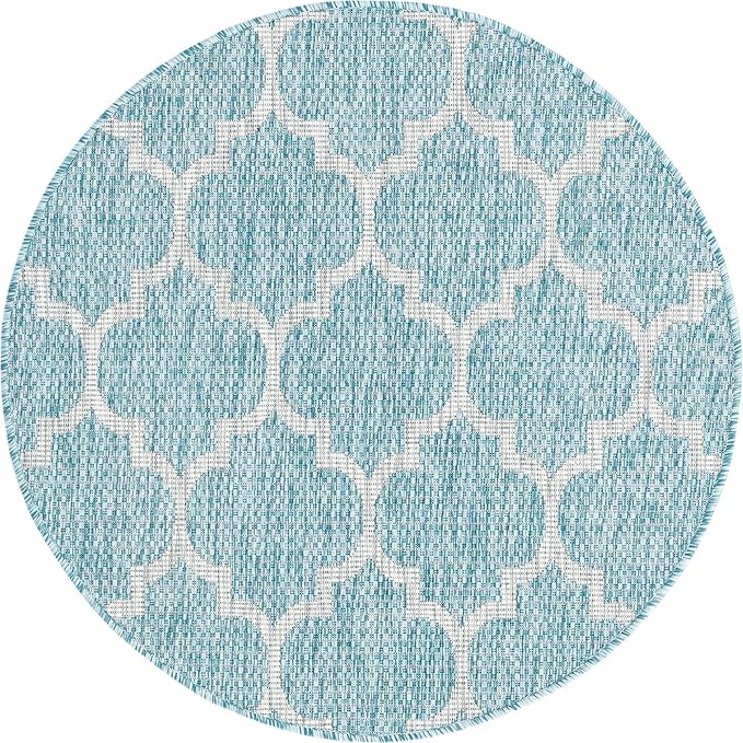 Unique Loom Trellis Collection Area Rug-Lattice Design, Moroccan Inspired for Indoor/Outdoor Décor, 3 ft 3 in x 3 ft 3 in Round, Aquamarine/Gray