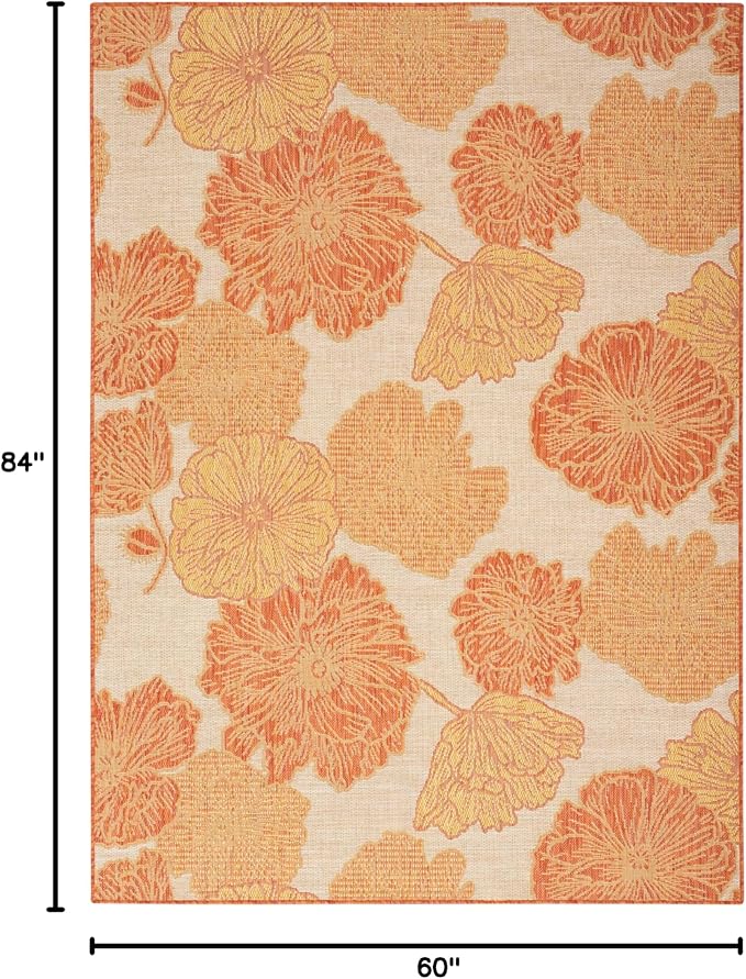 Nourison Home Garden Oasis Coral 5' x 7' Area Rug - Easy Clean, Non Shedding, Bed Room, Living Room, Dining Room, Kitchen (5' x 7')