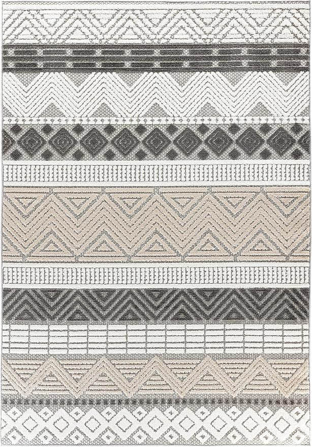 Rugshop Marbella Contemporary Boho Non-Shedding Patio Deck Backyard Indoor/Outdoor Area Rug 5' x 7' Gray