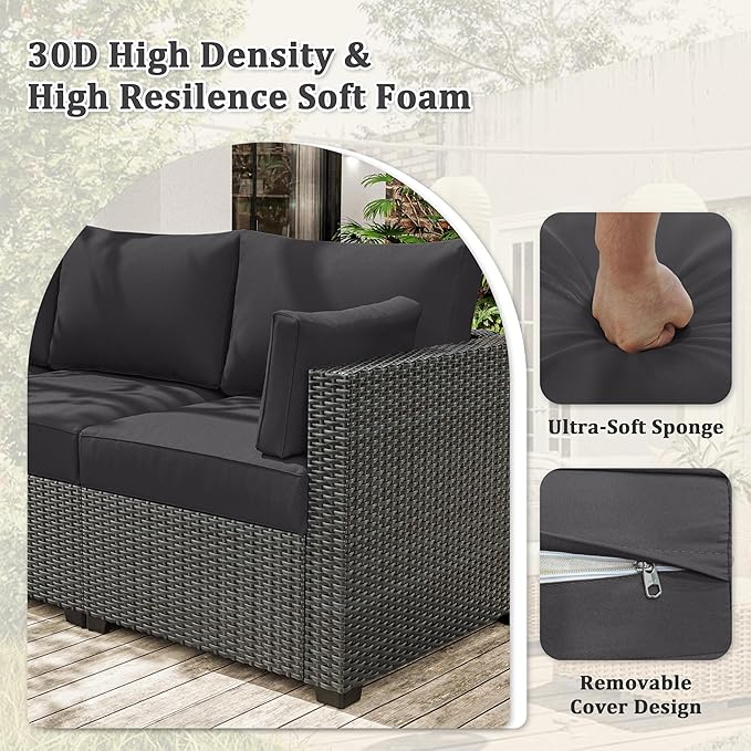 8-Piece Outdoor Cushions for Patio Furniture Thick Outdoor Chair Cushions Resilient Foam Waterproof Deep Seat Cushion Replacement for 3-Seat Sectional Sets Liner&Cover Grey