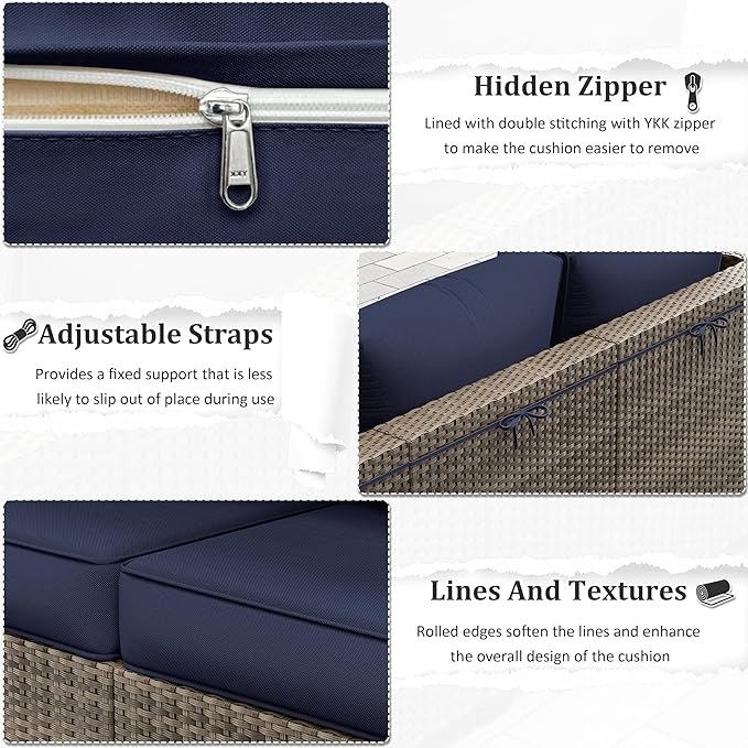 Outdoor Furniture Replacement Cushions, 5" Foam Foam High-Density, Fits 6-seat Sectional Rattan Conversation Set, 14 Piece Patio Water-Resistant Replacement Sofa Cushions, Liner&Cover