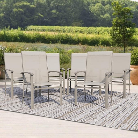 Outdoor Dining Chairs Set of 6, Patio Chairs with Metal Frame & Textilene Fabric, Perfect for Patio Garden Deck