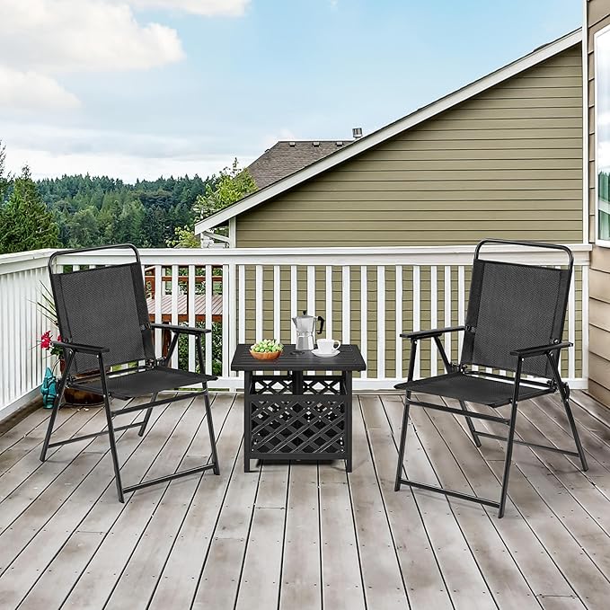 Yaheetech Outdoor Patio Chairs Set of 2, Folding Patio Chairs with Metal Frame, Armrests, Portable Dining Chairs for Camping, Lawn, Garden and Porch, Black