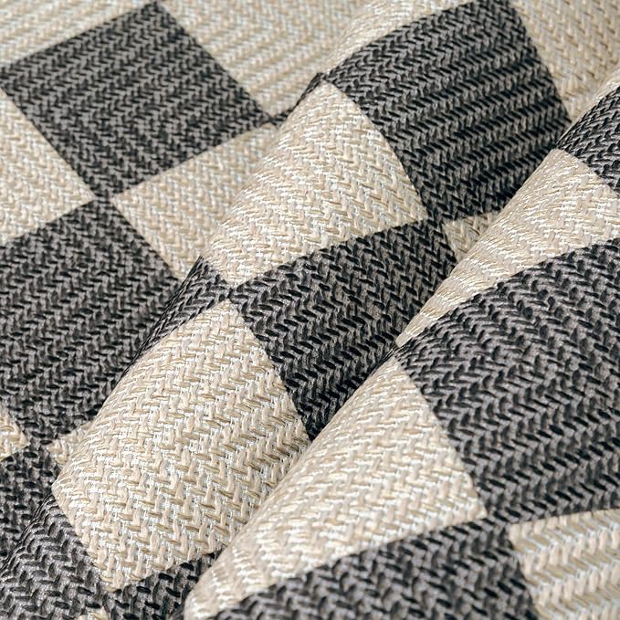 HUGEAR 5x7 Outdoor Rug Black/Beige Linen-Look Fabric Checkered Area Rug High Traffic Stain Resistant Easy Clean Durable Rugs for Indoor/Outdoor Patio Deck Balcony Porch Garden Courtyard
