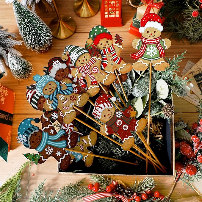 Zonon 12pcs Winter Garden Decorations Winter Snowflake Metal Planter Stakes for Patio Lawn Planter Pot Xmas Nutcracker Gingerbread Yard Stake Signs Outdoor Lawn Decor Party Favor(Gingerbread)