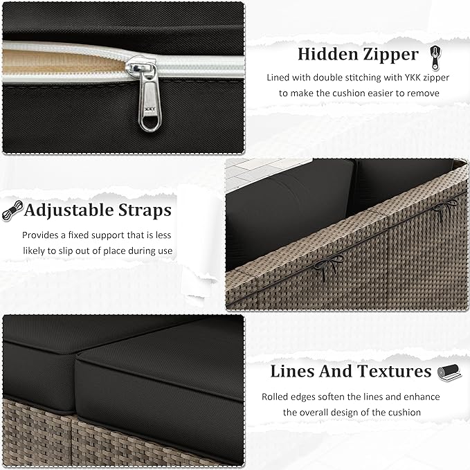 Outdoor Furniture Replacement Cushions, 5" Foam Foam High-Density, Fits 6-seat Sectional Rattan Conversation Set, 14 Piece Patio Water-Resistant Replacement Sofa Cushions, Liner&Cover