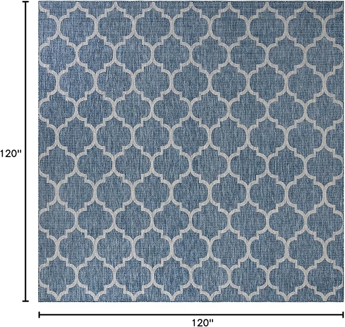Unique Loom Outdoor Trellis Collection Area Rug (10' Square Navy Blue/Ivory)