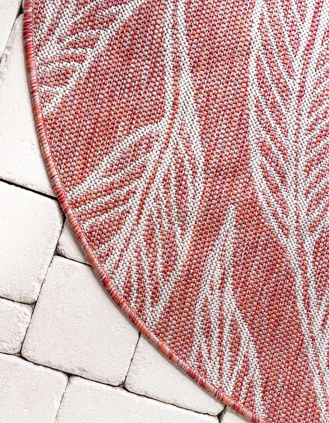 Unique Loom Outdoor Botanical Collection Area Rug - Leaf (10' 8" Round Rust Red/Gray)