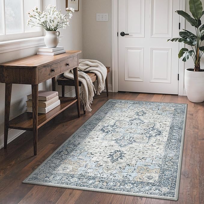 GENIMO Outdoor & Indoor Area Rug 3'x 5', Waterproof, Non-Shedding, Easy Cleaning, Boho Mat for Patio, Living Room, Balcony, Dining Room, RV, Deck, Bedroom, Camping, Outside Carpet,Blue
