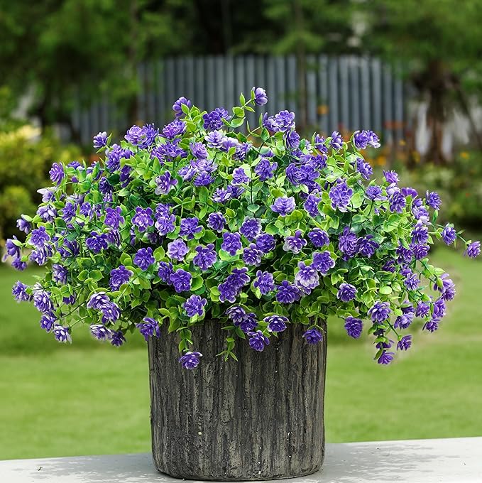 Ivydale Artificial Purple Flowers Plants for Outdoors Indoor Decoration, 12 Bundles Fake Plastic Flowers UV Resistant Faux Greenery Bushes Shrubs for Home Porch Patio Window Box Garden Decor (Purple)