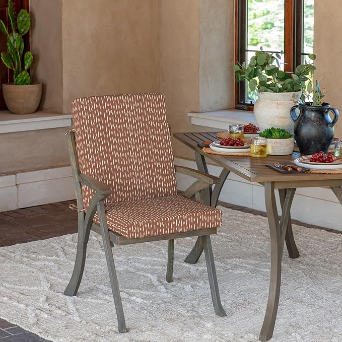 Arden Outdoor Patio Dining Chair Cushion, 20x44, Rain-Proof Seat Pad, Fade-Resistant Outdoor Cushion Rust Red Brushed Texture