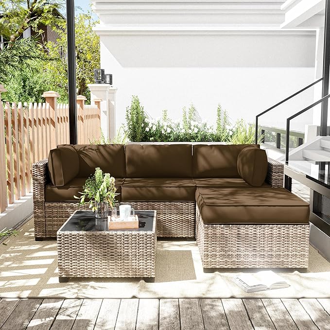 Patio Furniture Cushions, Replacement Outdoor Cushions for 4-Seat Patio Furniture, Waterproof Cushions for Outdoor Sectional Sofa Couch, Chocolate