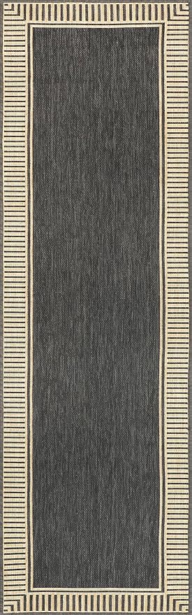 Nuloom Asha Dark Grey/Ivory, 2' x 6', Casual, Striped Border, Soft and Cozy, High Traffic, Stain Resistant, Easy Clean, Durable Runner for Indoor/Outdoor Patio, Deck, Porch, Garden, Courtyard