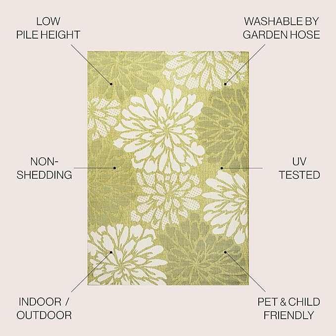 JONATHAN Y Floral Textured Weave Indoor Outdoor Area Rug 8X10 Green/Cream, Zinnia Modern for Backyard, Patio, Porch, Easy-Cleaning, High Traffic, Pet-Friendly, Non-Shedding (SMB110H-8)