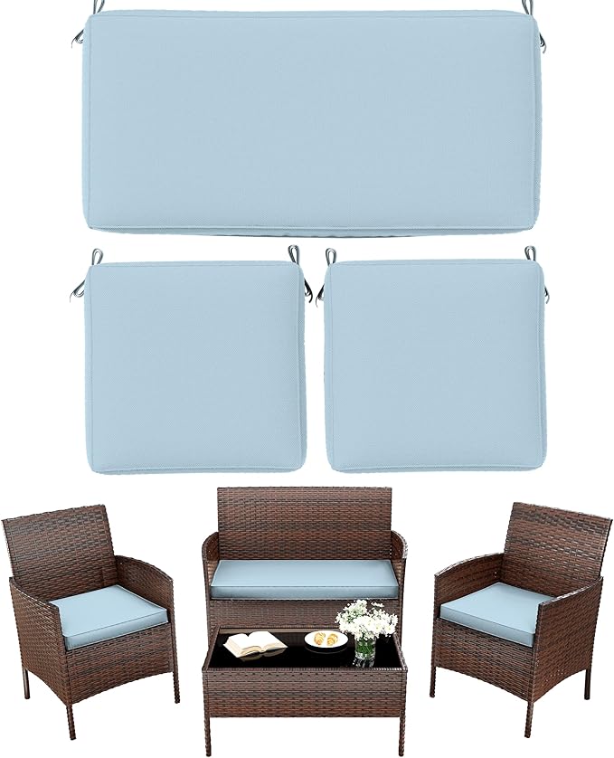 3 Pack Outdoor Replacement Cushions, Fit for 4-Seater Wicker Rattan Patio Conversation Set, 36x18x3,18x18x3, Liner & Cover