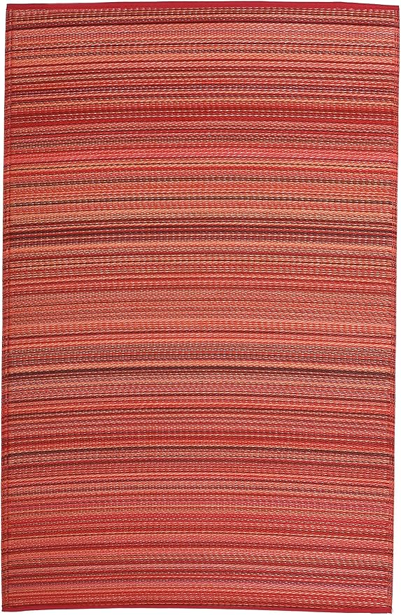 Fab Habitat Outdoor Rug - Waterproof, Fade Resistant, Crease-Free - Premium Recycled Plastic - Striped - Patio, Deck, Porch, Balcony, Laundry Room - Cancun - Sunset - 4 x 6 ft