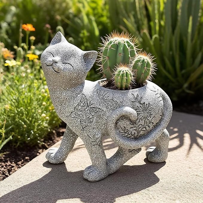 Teaeeno Cat Succulent Pot Planters with Drainage Hole for Plants, Flower Garden Pots for Plants, Succulent Cactus Home Office Desk Garden Decor Plant Lovers Gift for Mom Perfect for Garden,Cat Gifts