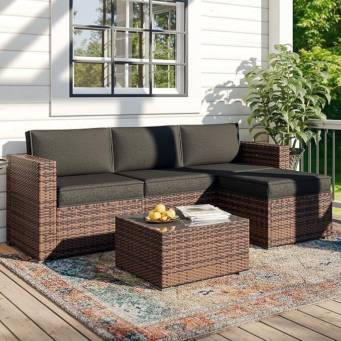 Replacement Cushions for Outdoor Furniture, 7-Piece Outdoor Cushions for Patio Furniture, Deep Seat, Waterproof & Fade Resistant Couch Cushion for 4-Seat Patio Conversation Sets, Black