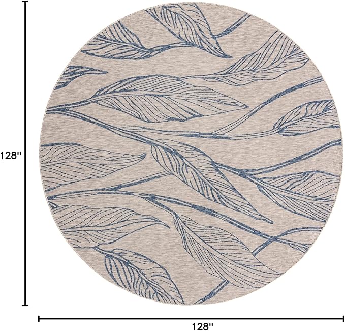 Unique Loom Outdoor Botanical Collection Area Rug - Leaf (10' 8" Round, Light Gray/ Ivory)