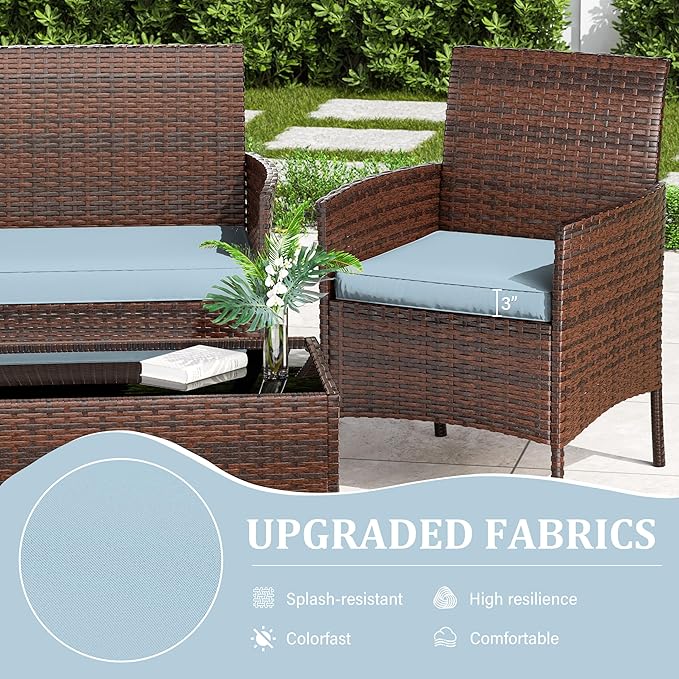 3 Pack Outdoor Replacement Cushions, Fit for 4-Seater Wicker Rattan Patio Conversation Set, 36x18x3,18x18x3, Liner & Cover