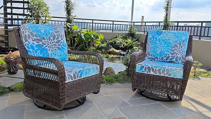 JMGBird Premium Outdoor Chair Cushions Set - 24"x24" Extra Large Deep Seat Tufted Patio Cushions with Ties, Waterproof Weather Resistant for Garden Furniture, Dining Chairs & Lounge Seating