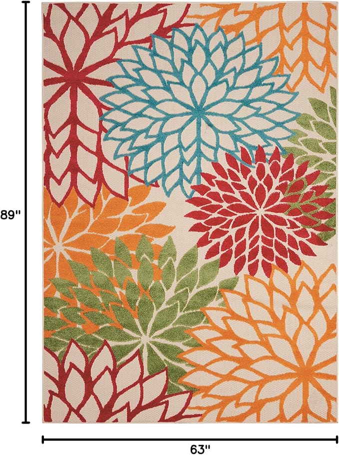 Nourison Home Aloha Indoor/Outdoor Green 5'3" x 7'5" Area Rug, Tropical, Botanical, Easy Clean, Non Shedding, Bed Room, Living Room, Dining Room, Deck, Backyard, Patio (5x7)