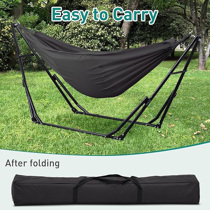 Ainfox Hammock with Foldable Stand, 2 in 1 Hammock and Swinging Chair with Carrying Bag, Portable Camping Chair Suitable for Outside, Swing,Patio,Garden,Camping Trip Grey
