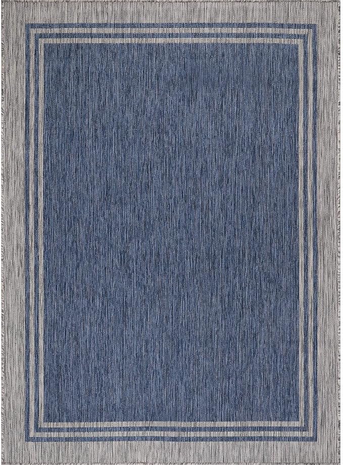 Bordered Outdoor Rug 8x10 Washable Outside Carpet for Indoor Patio Porch Waterproof Easy Cleaning Non Shedding Area Rugs Navy 8 x 10