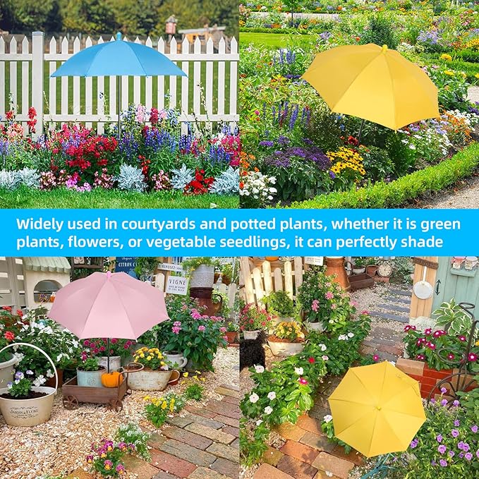 Plant Umbrellas for Outdoor Plants, Garden Umbrella Shade for Potted Plants, Sun Shade Cover for Garden Bed, Upgraded Small Plant Umbrella 21'' Diameter Adjustable Height 3 Pack