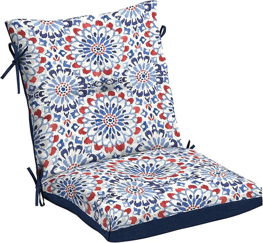 Arden Outdoor Plush Modern Tufted Blowfill Dining Chair Cushion, 21 x 40, Water Repellent, Fade Resistant, Tufted Cushion for Dining and Bistro Chairs, Clark Blue