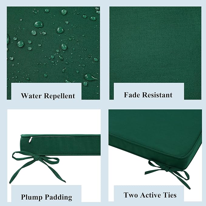 FUNHOME Indoor/Outdoor Chair Cushions Set of 2, 18 x 18 x 2.5 Inch Square Corner Outdoor Cushions for Patio Furniture,2 Packs Patio Chair Cushions with Ties-Dark Green