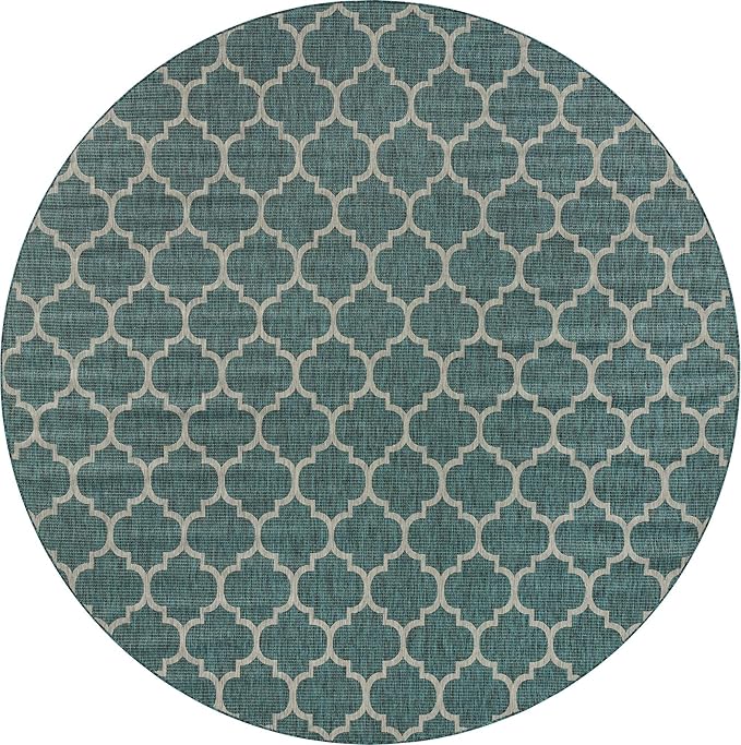 Unique Loom Outdoor Trellis Collection Area Rug - Trellis (Round 13' 0" x 13' 0", Teal/ Gray)