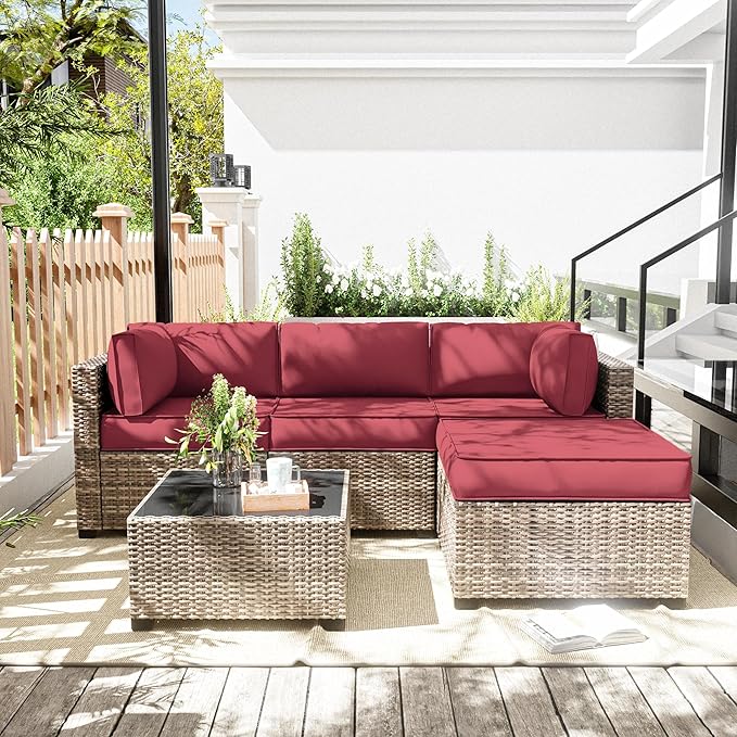 Patio Furniture Cushions, Replacement Outdoor Cushions for 4-Seat Patio Furniture, Waterproof Cushions for Outdoor Sectional Sofa Couch, Fuchsiared