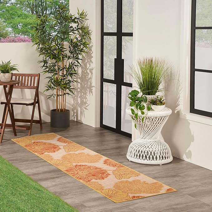 Nourison Home Garden Oasis Coral 2' x 8' Area Rug - Easy Clean, Non Shedding, Bed Room, Living Room, Dining Room, Kitchen (8' Runner)