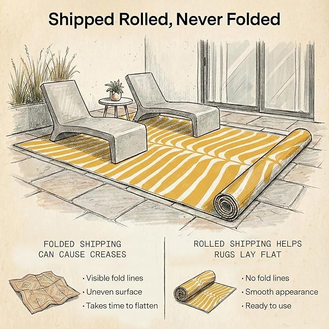 Fab Habitat Tropical Botanical Floral Outdoor Rug - Waterproof, Crease-Free Fade Resistant, Reversible - Recycled Plastic - Patio Porch Balcony Deck Yard Garden - Hilo Honey - 5x8 ft