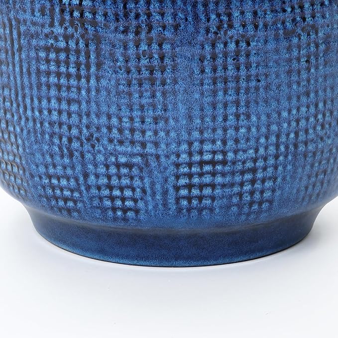 LuxenHome 15.5" Dia Round Ceramic Pots for Plants, Gradient Cobalt Blue Glazed Large Outdoor Planter Pot with Drainage Hole and Rubber Plug, Decorative Indoor Flower Pots for Home Garden Patio